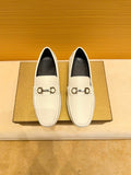 Ferragamo White Metal-Accent Loafers — hero
