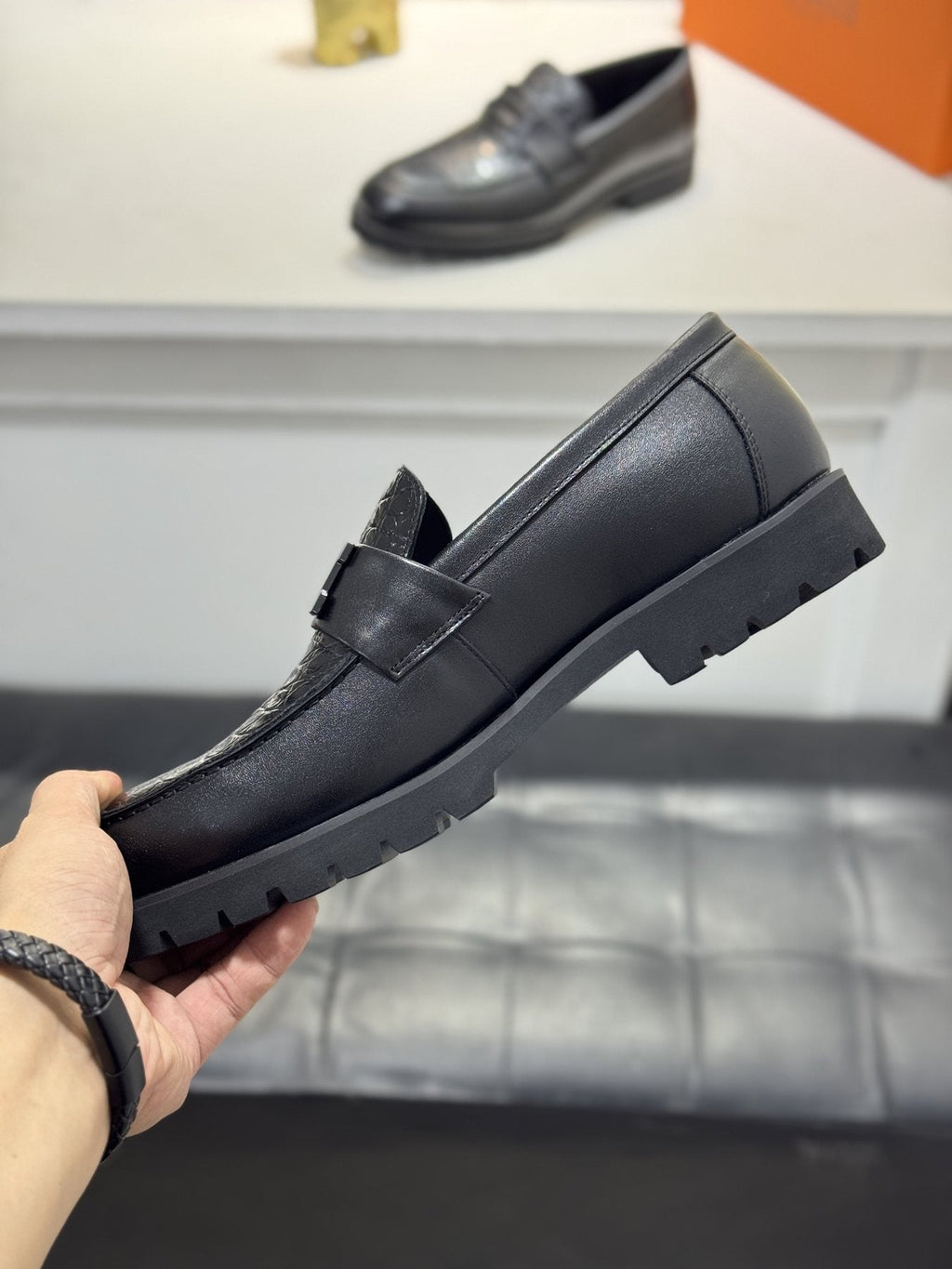 Hermès Black Knot Lug Sole Loafers — side