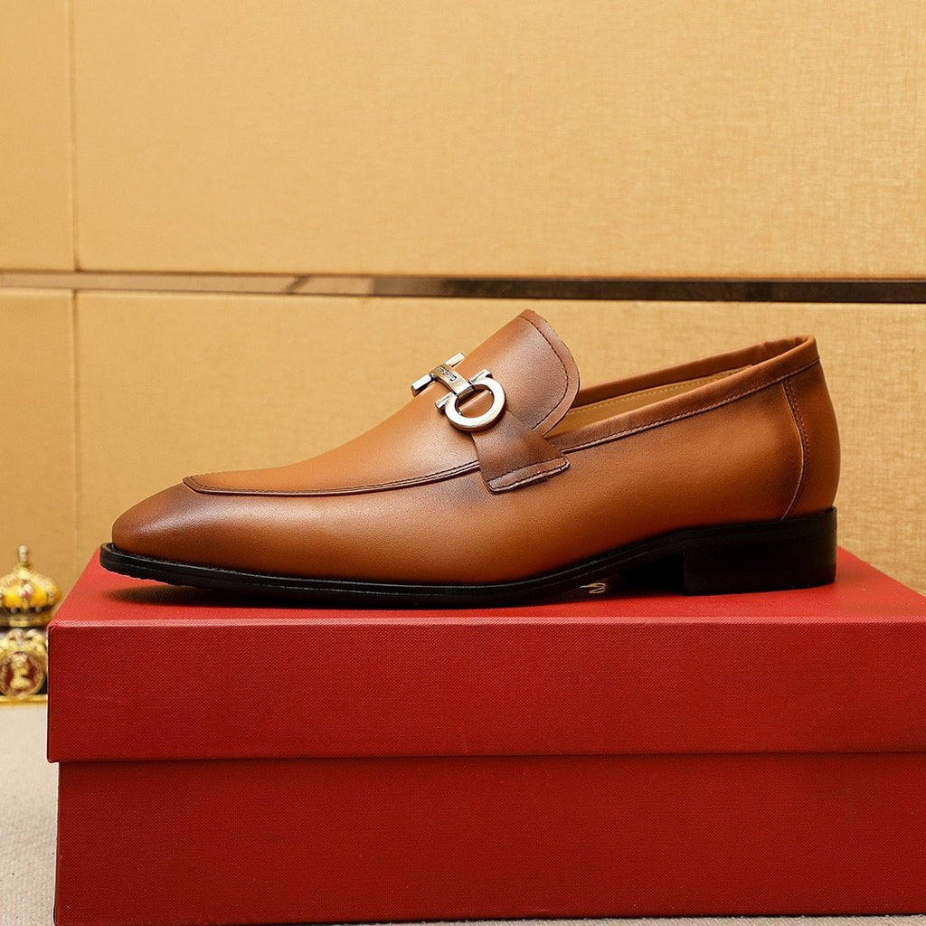 Ferragamo Brown Leather Hardware Loafers — side