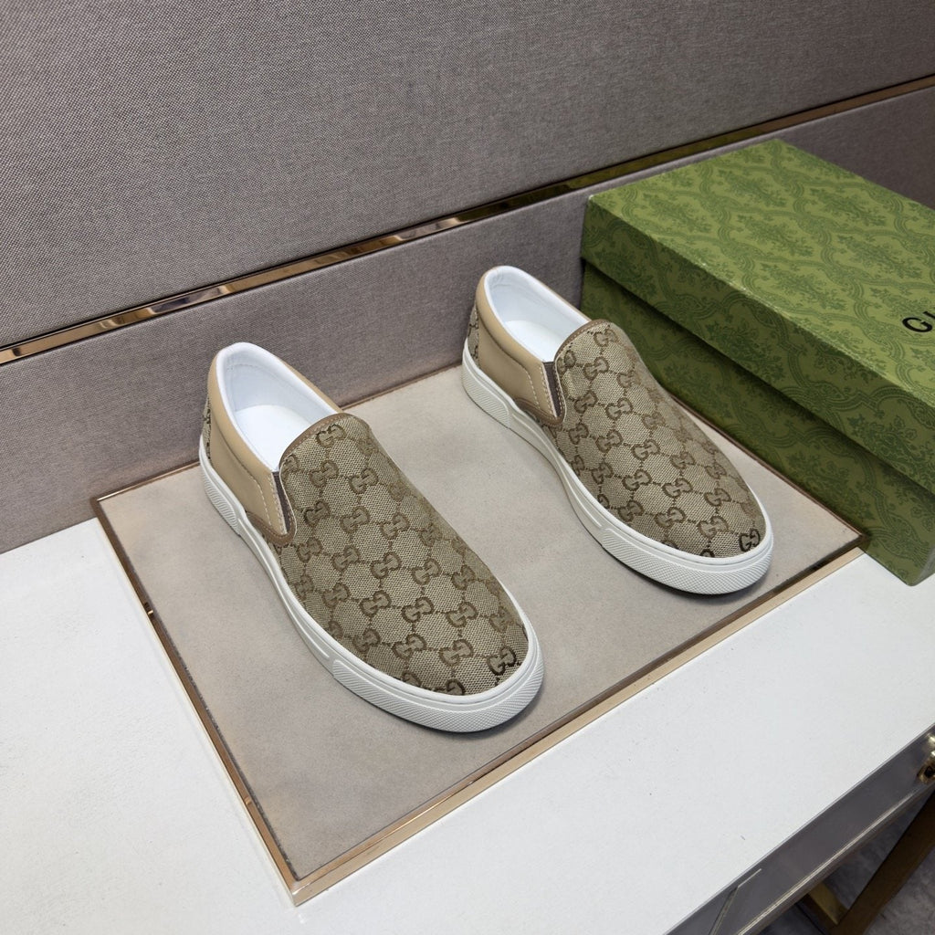 Men's Beige Patterned Slip-On Sneakers — hero