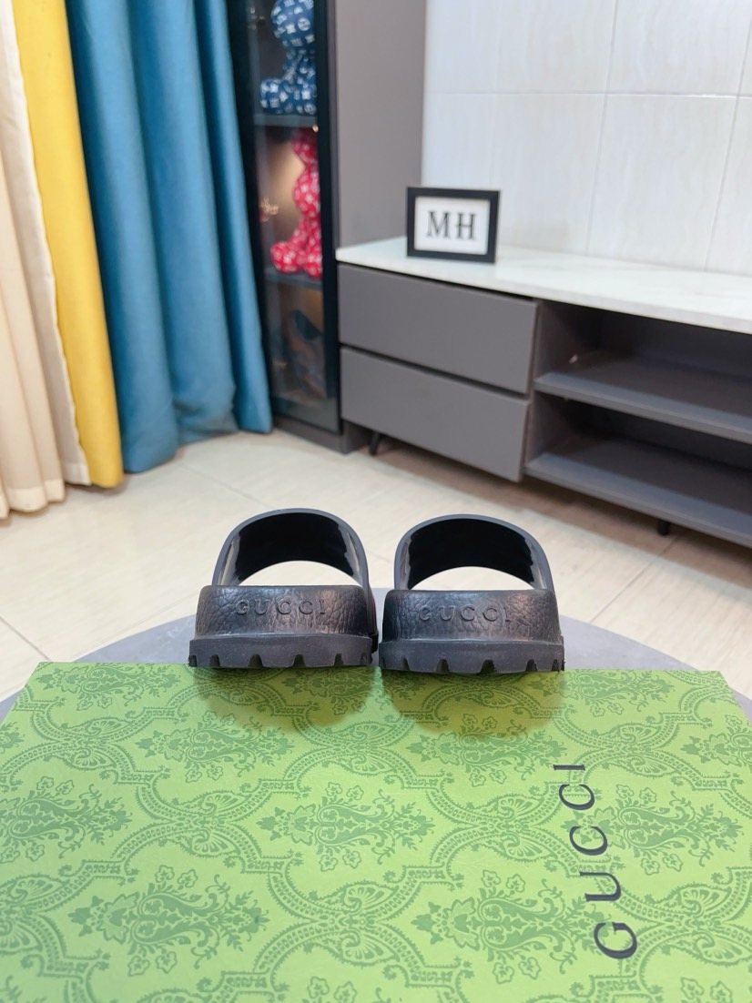 Gucci Black Red Green Striped Slide Sandals — back