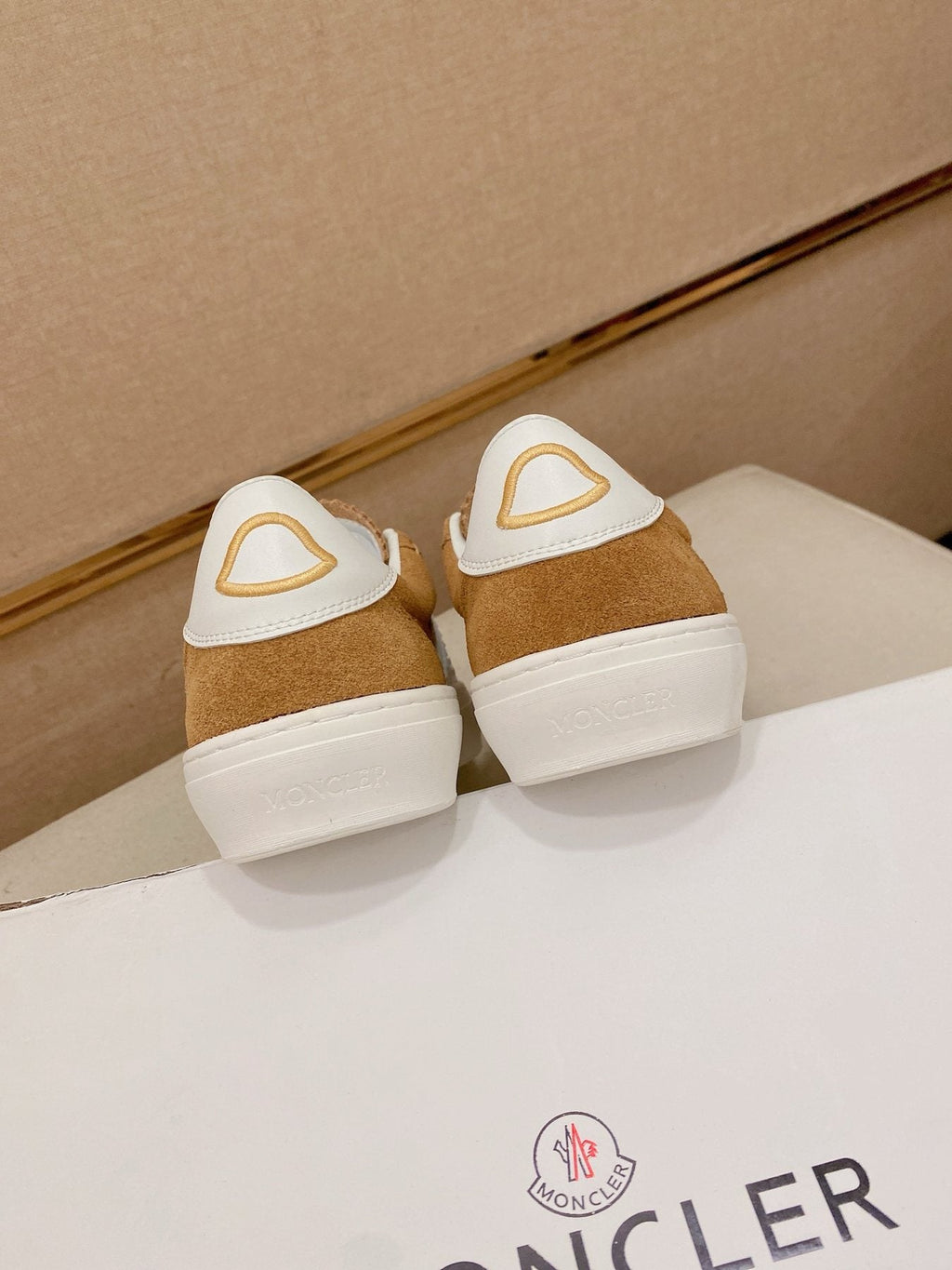 MONCLER Tan and White Stripe Sneakers — back