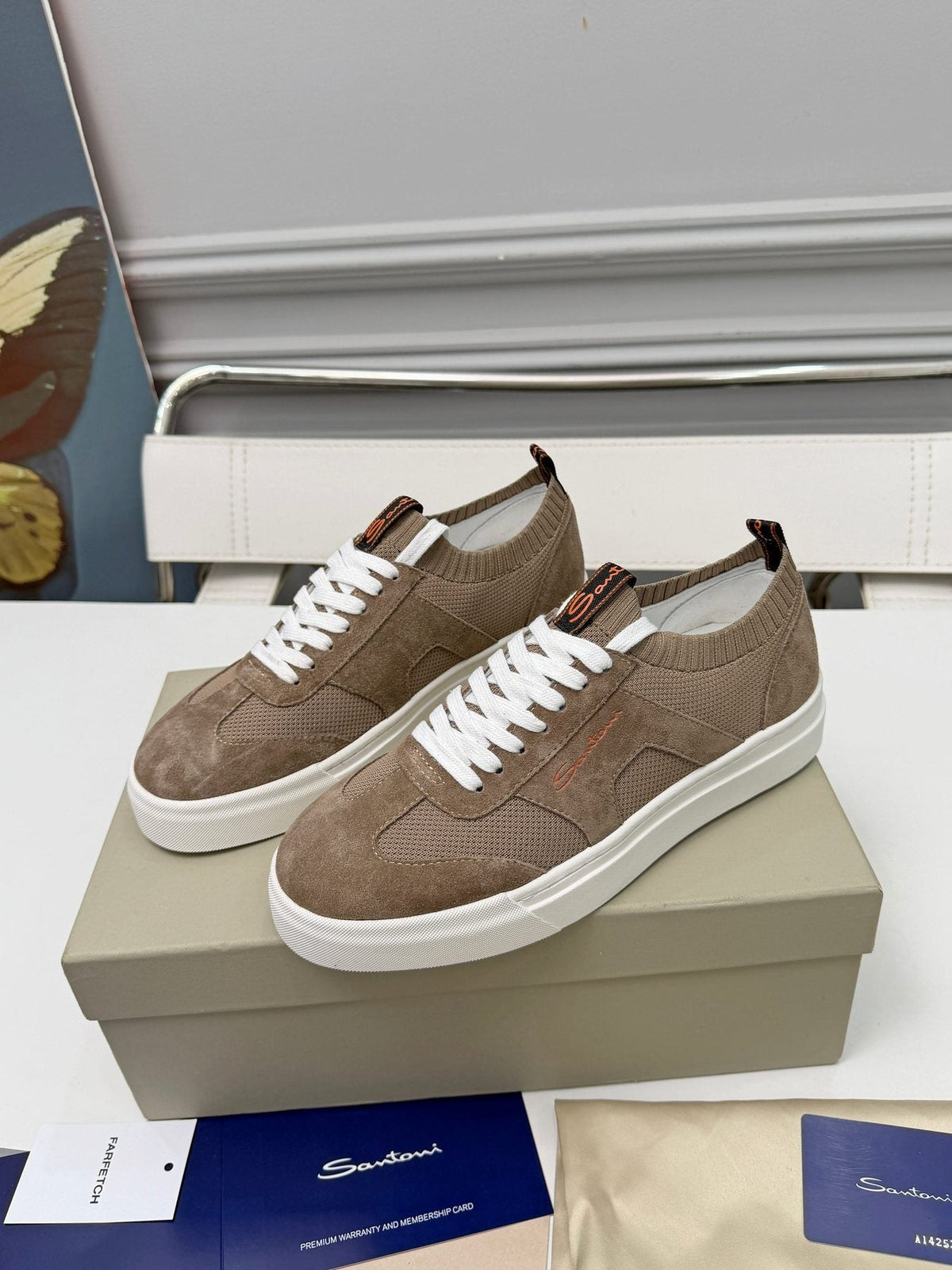 Santoni Taupe Brown Low-Top Sneakers — side