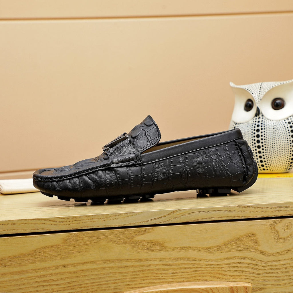 Louis Vuitton Black Embossed Driving Loafers — side