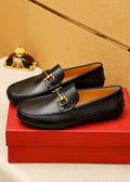 Ferragamo Black Gold-Tone Driving Loafers — hero