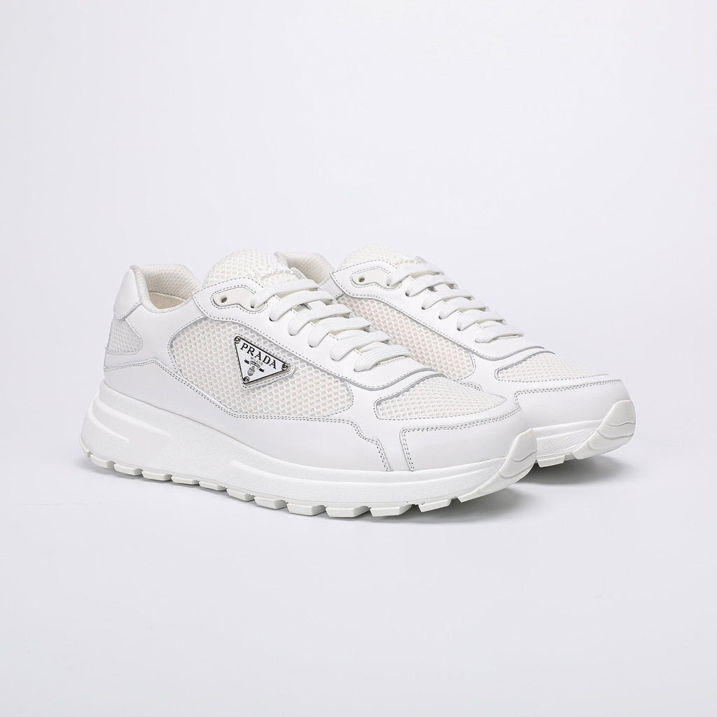 Prada White Leather Low-Top Sneakers — front
