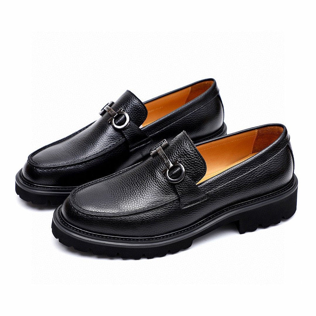 微商相册测试鞋子-Ferragamo Black Pebbled Bit Loafers — side