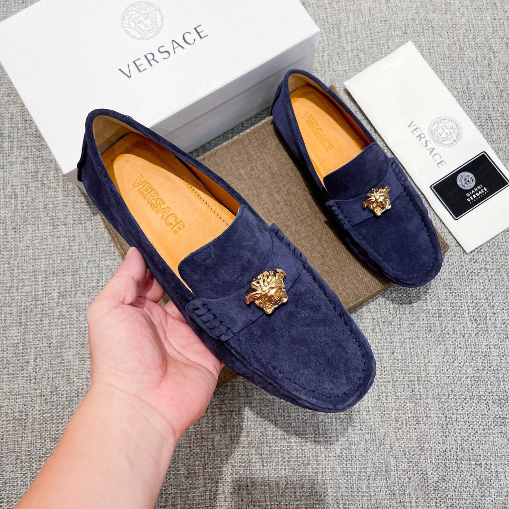 Versace Navy Blue Ornament Loafers — model