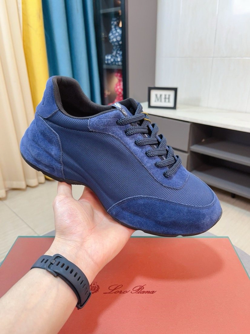 Loro Piana Blue Lace-Up Sneakers — side