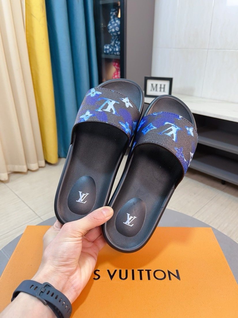 Louis Vuitton Black Men's Slide Sandals — front