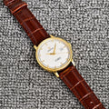 Omega Gold Brown White Dial Strap Watch — hero