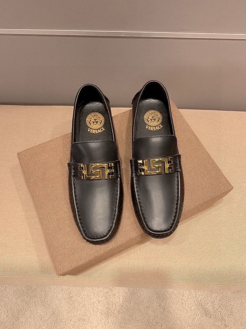 Versace Black Gold-Hardware Loafers — hero