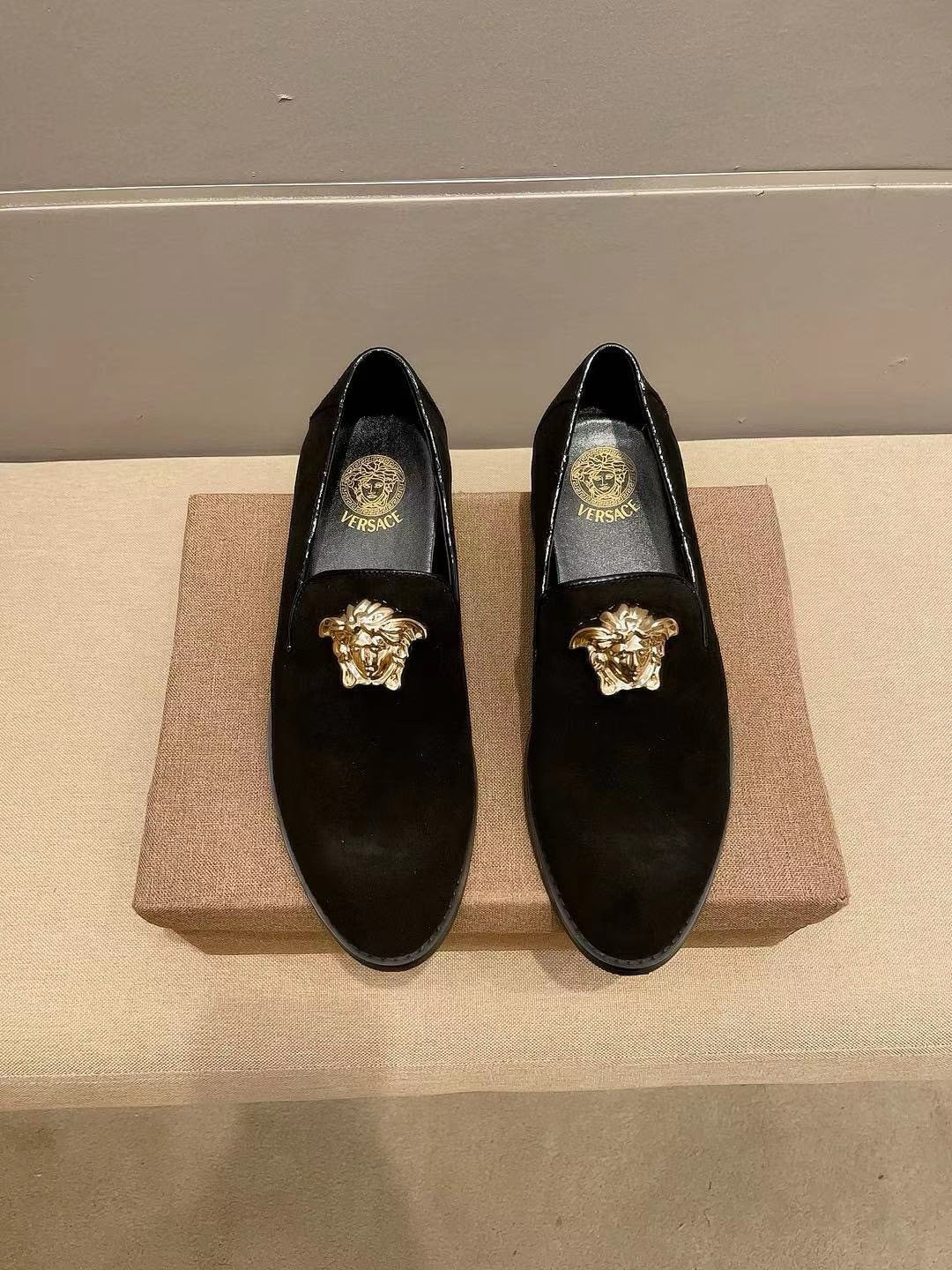 Versace Black Gold-Tone Ornament Loafers — hero