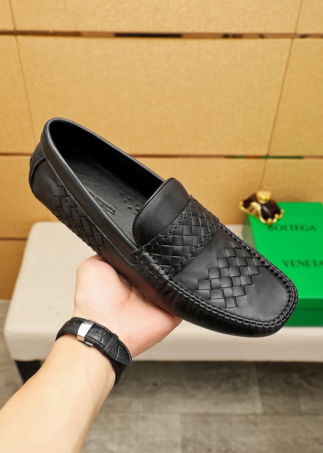 Bottega Veneta Black Woven Loafers — model