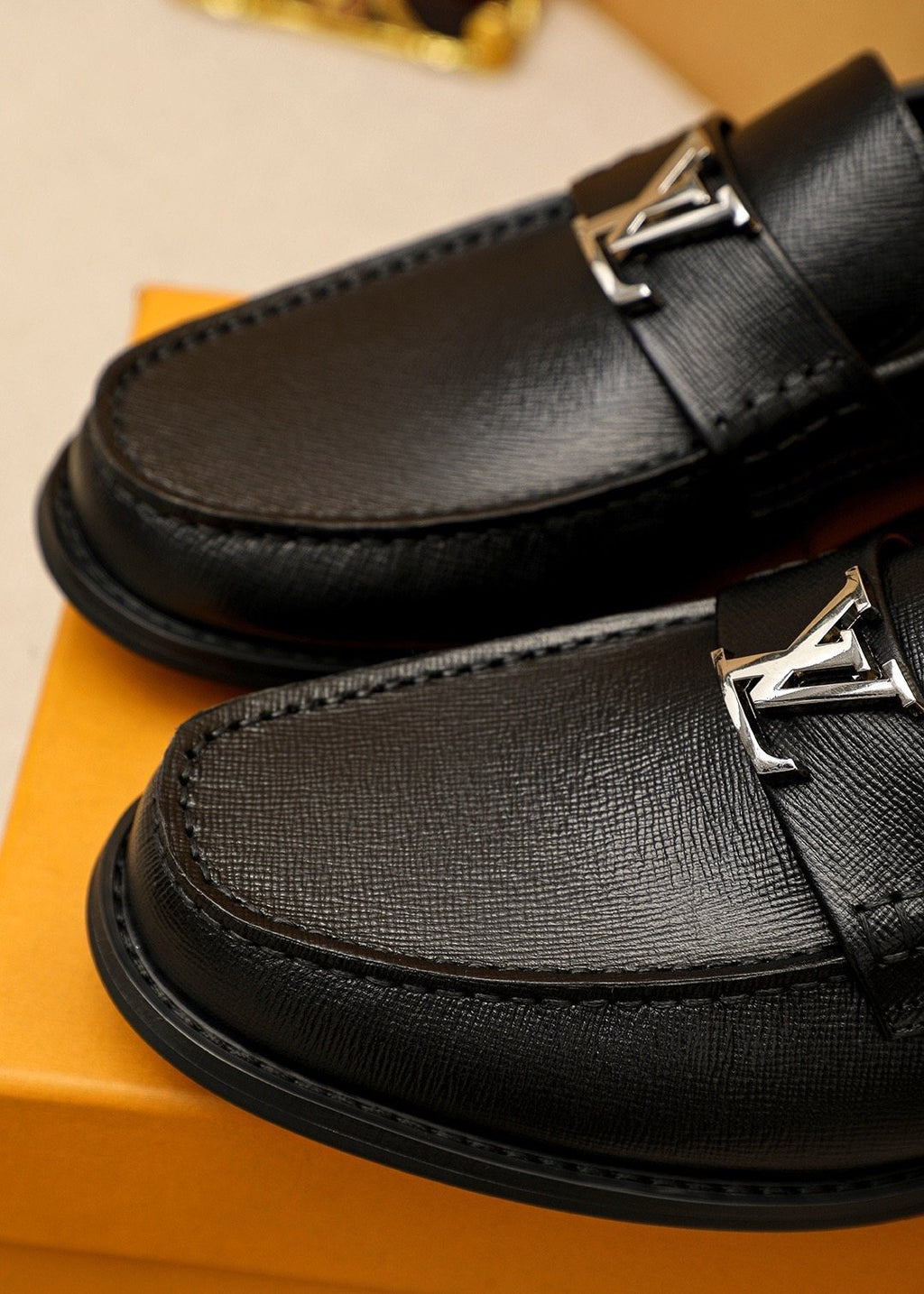 Louis Vuitton Black Leather Buckle Loafers — detail