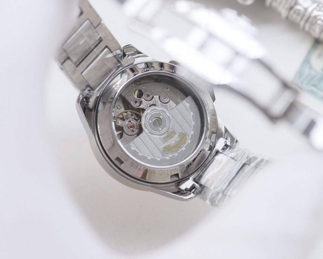 Longines Silver Green Dial Bracelet Watch — back