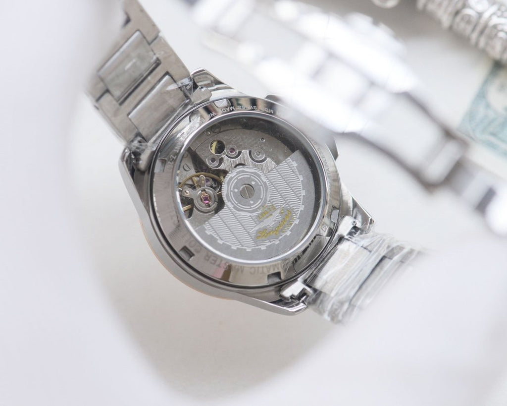 Longines Rose Gold Silver Pink Dial Bracelet Watch — back