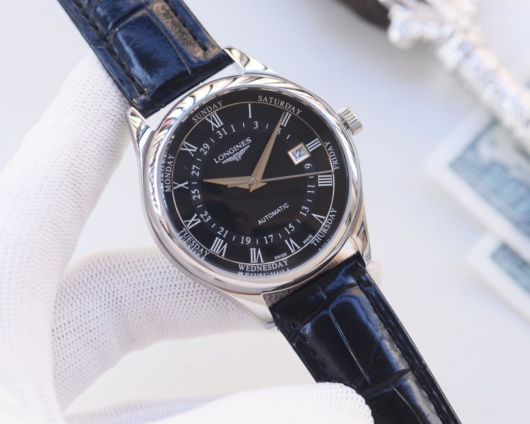 Longines Silver Blue Black Dial Strap Watch — hero