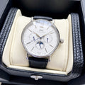 IWC Silver Black White Dial Leather Strap Watch — hero