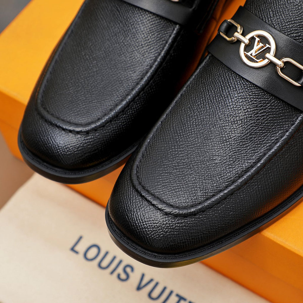 Louis Vuitton Black Metal-Link Loafers — detail
