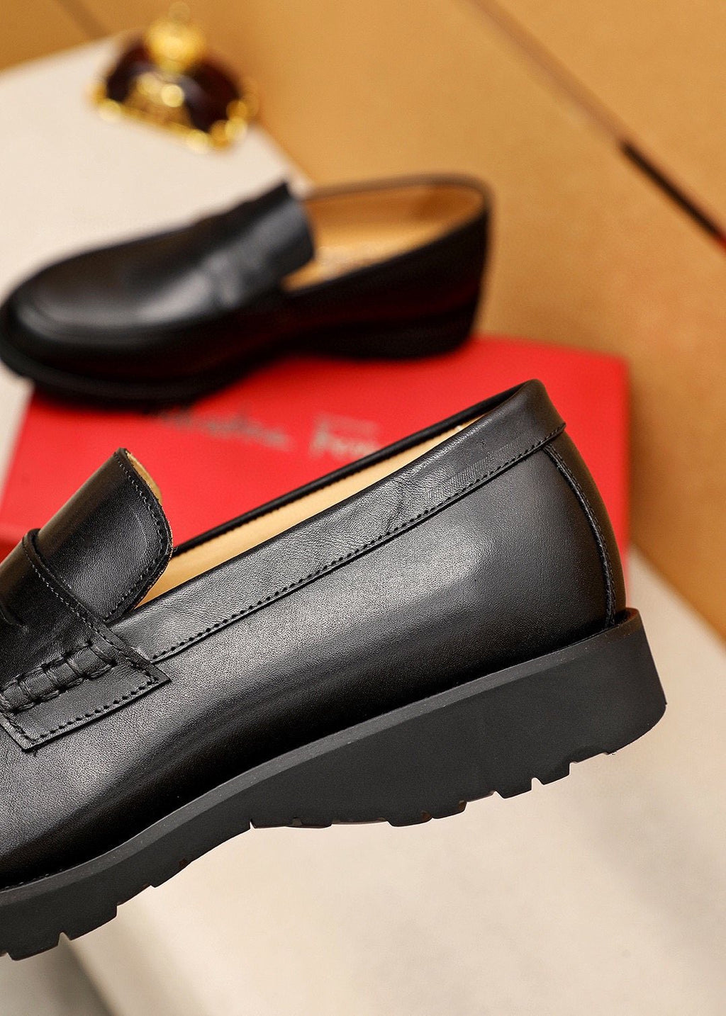 Ferragamo Black Strap Loafers — detail