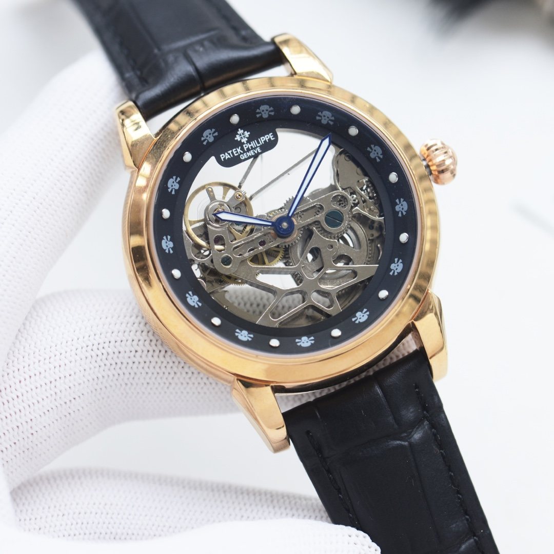 Patek Philippe Gold Black Leather Strap Watch — hero