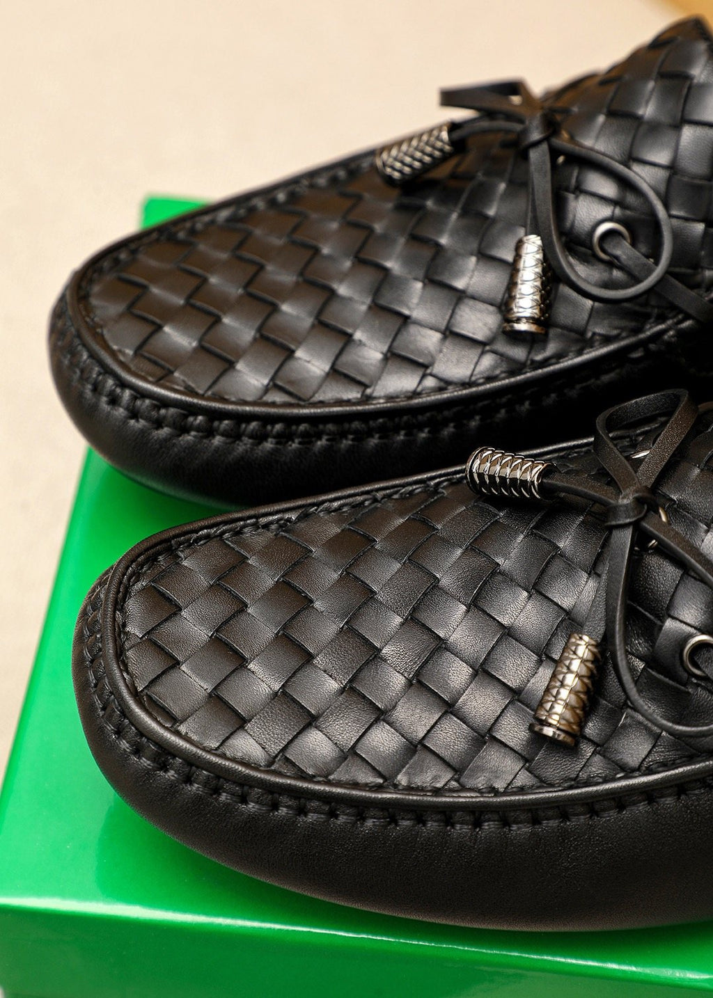 Bottega Veneta Black Woven Bow Loafers — detail