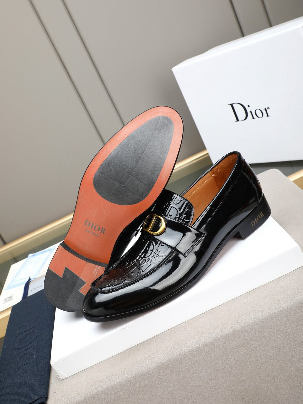 Dior Black Gold-Buckle Slip-On Dress Shoes — side