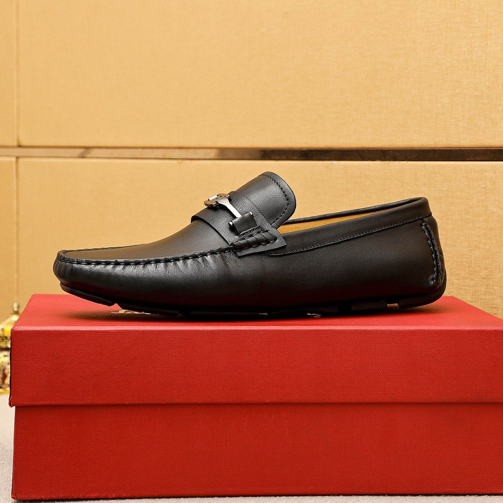 Ferragamo Black Metal-Trim Loafers — side