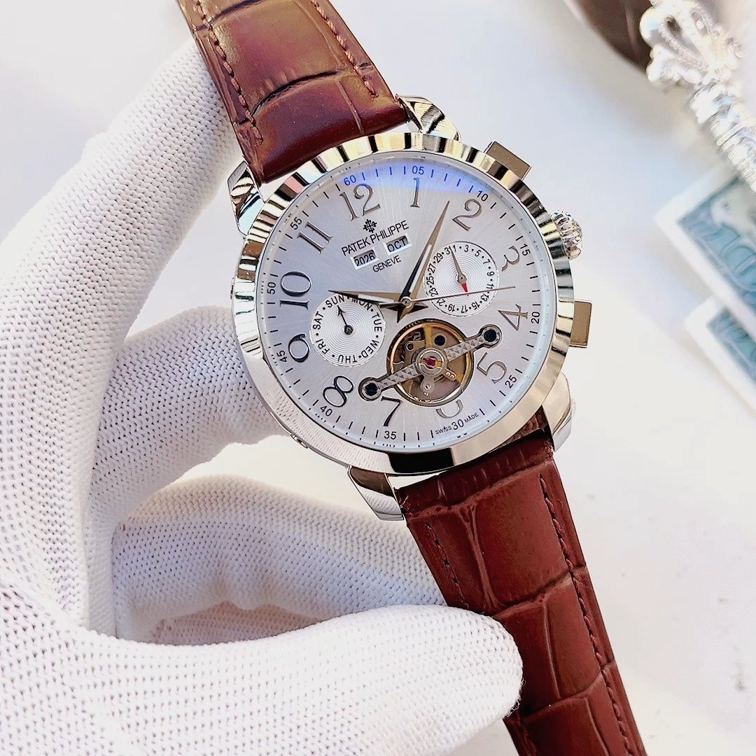 Patek Philippe White Dial Burgundy Strap Watch — hero