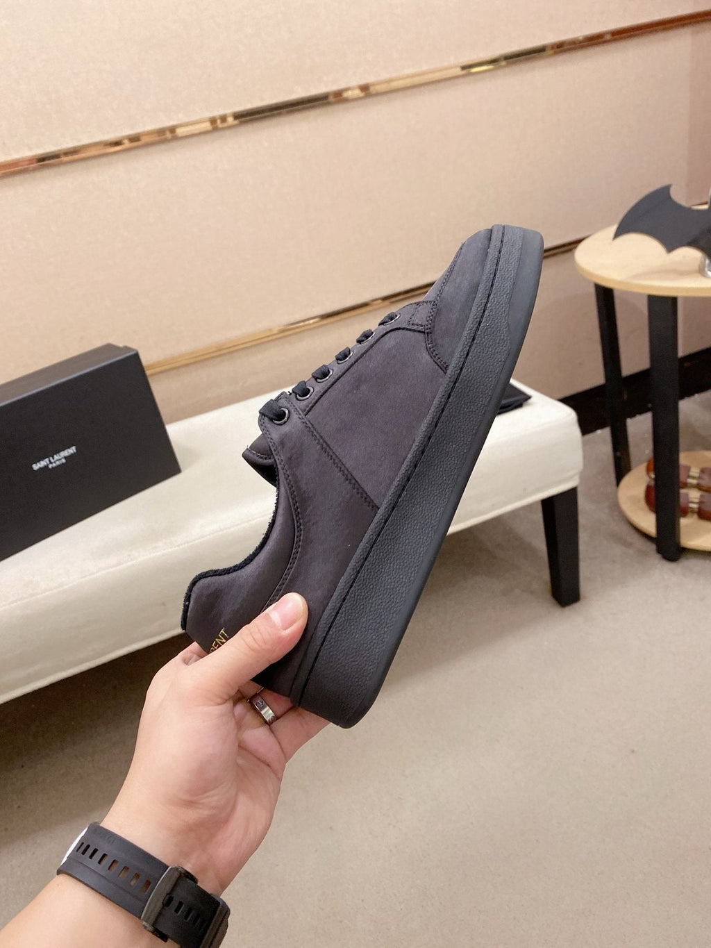Saint Laurent Dark Gray Low-Top Sneakers — detail