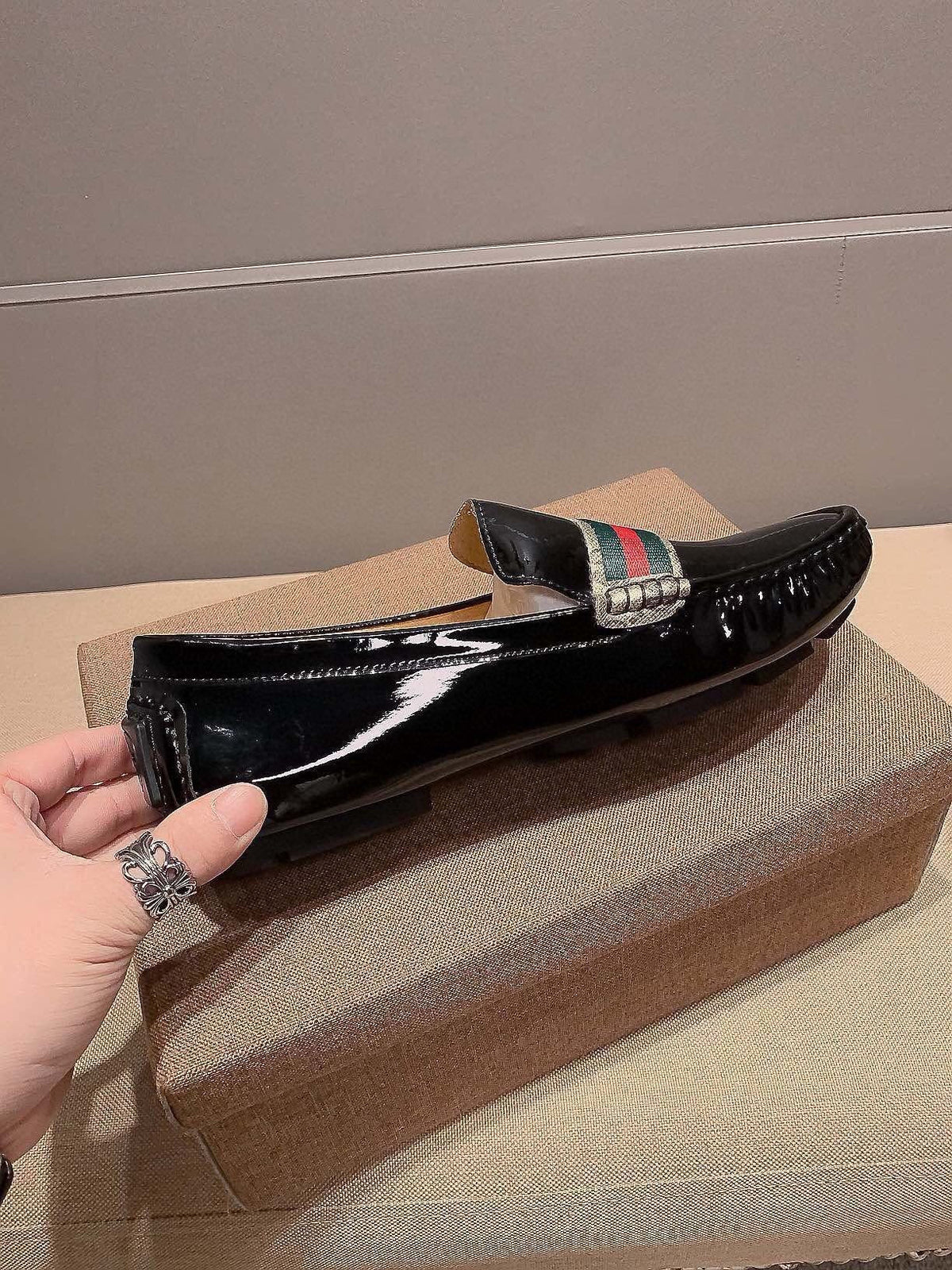 Gucci Black Stripe Loafers — side