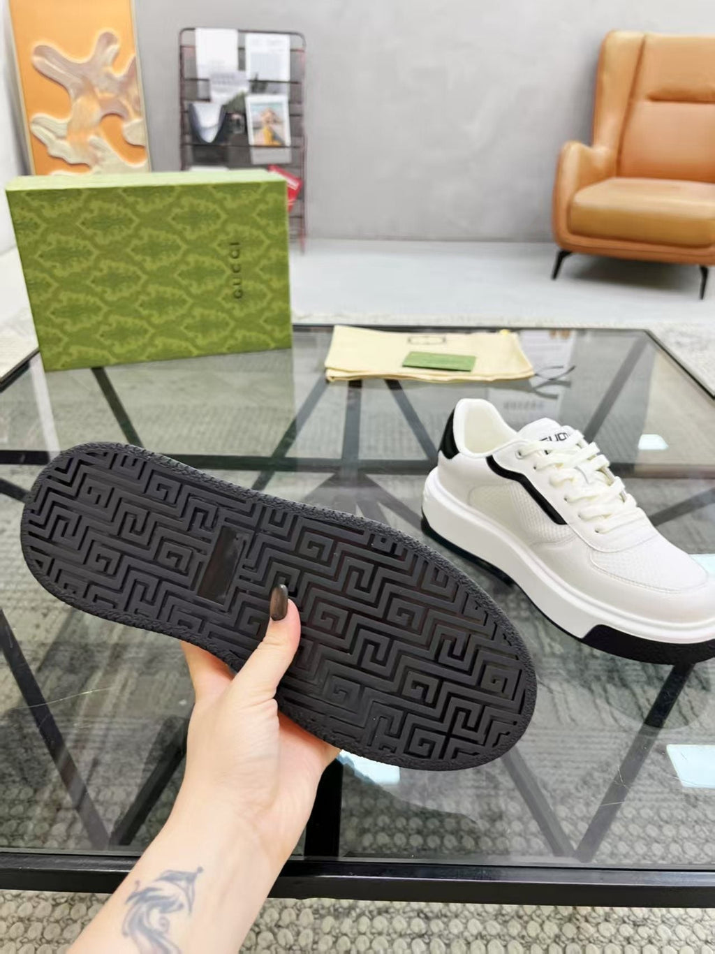 GUCCI White and Black Low-Top Sneakers — detail