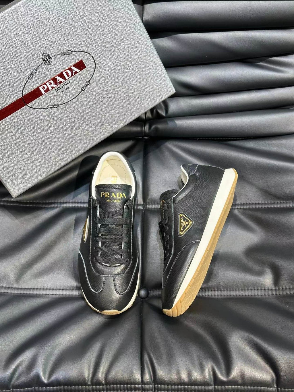 Prada Black Low-Top Logo Sneakers — front