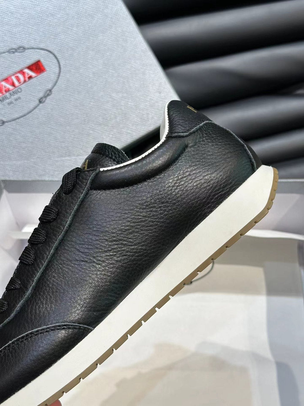 Prada Black Low-Top Logo Sneakers — detail