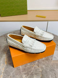 Men's White Fringe Loafers — hero