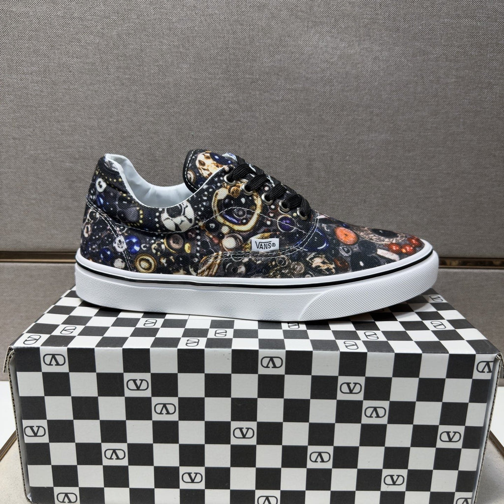 Vans Black Floral Print Low-Top Sneakers — side