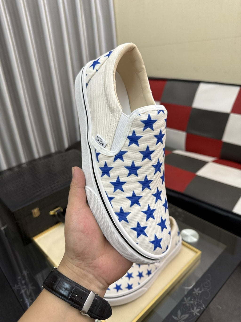 Vans Blue Star Print Slip-On Sneakers — model