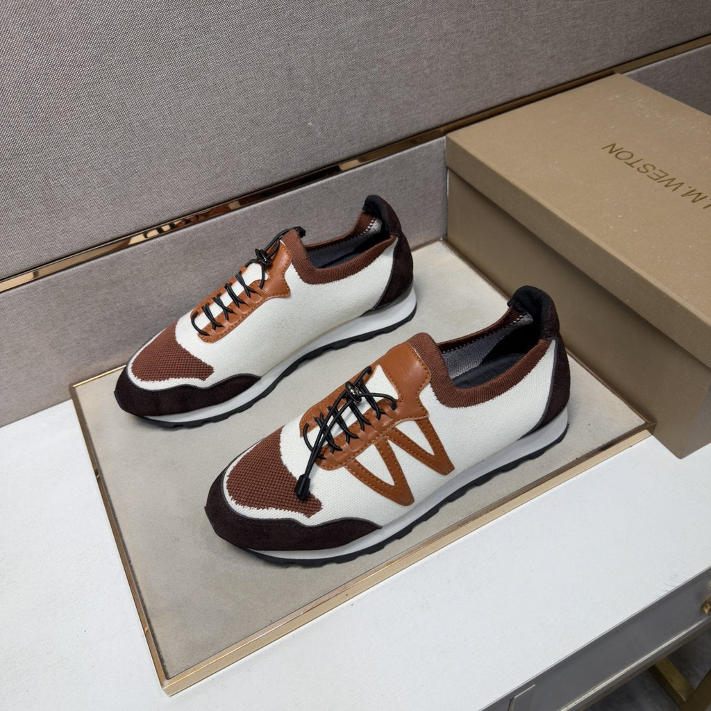 White, Brown & Tan Panel Sneakers — front