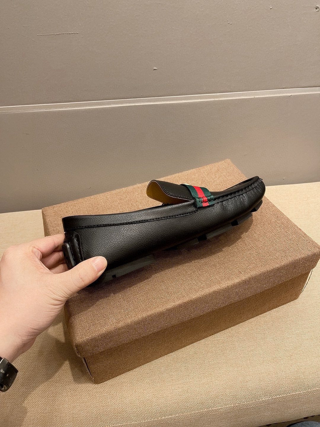 Gucci Black Stripe Driving Loafers — side