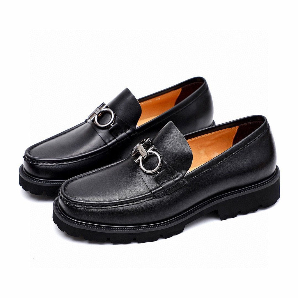 微商相册测试鞋子-Ferragamo Black Lug Sole Bit Loafers — front