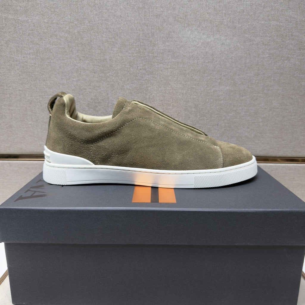 Zegna Black Textured Slip-On Sneakers — side