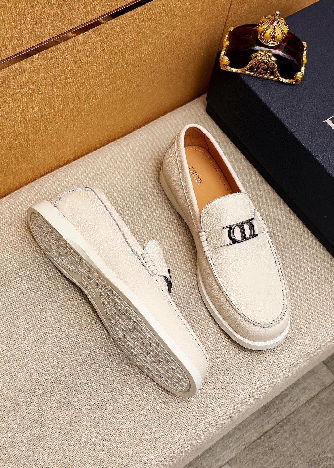 Dior Textured Leather Slip-On Shoes — front