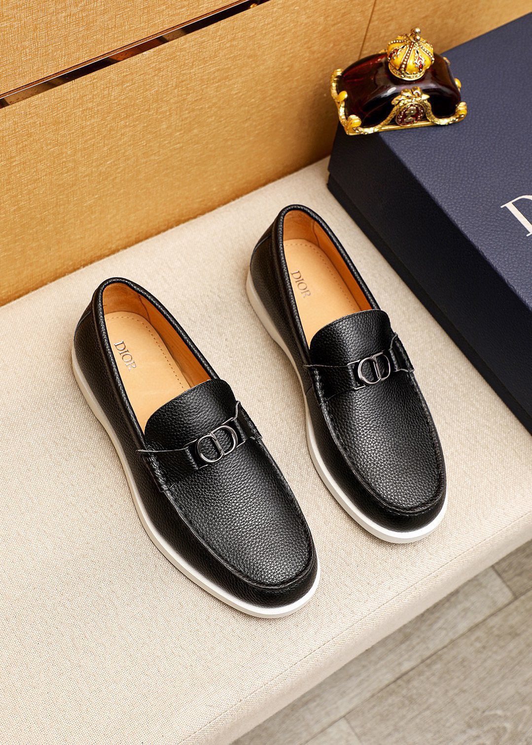Dior Textured Leather Slip-On Shoes — front
