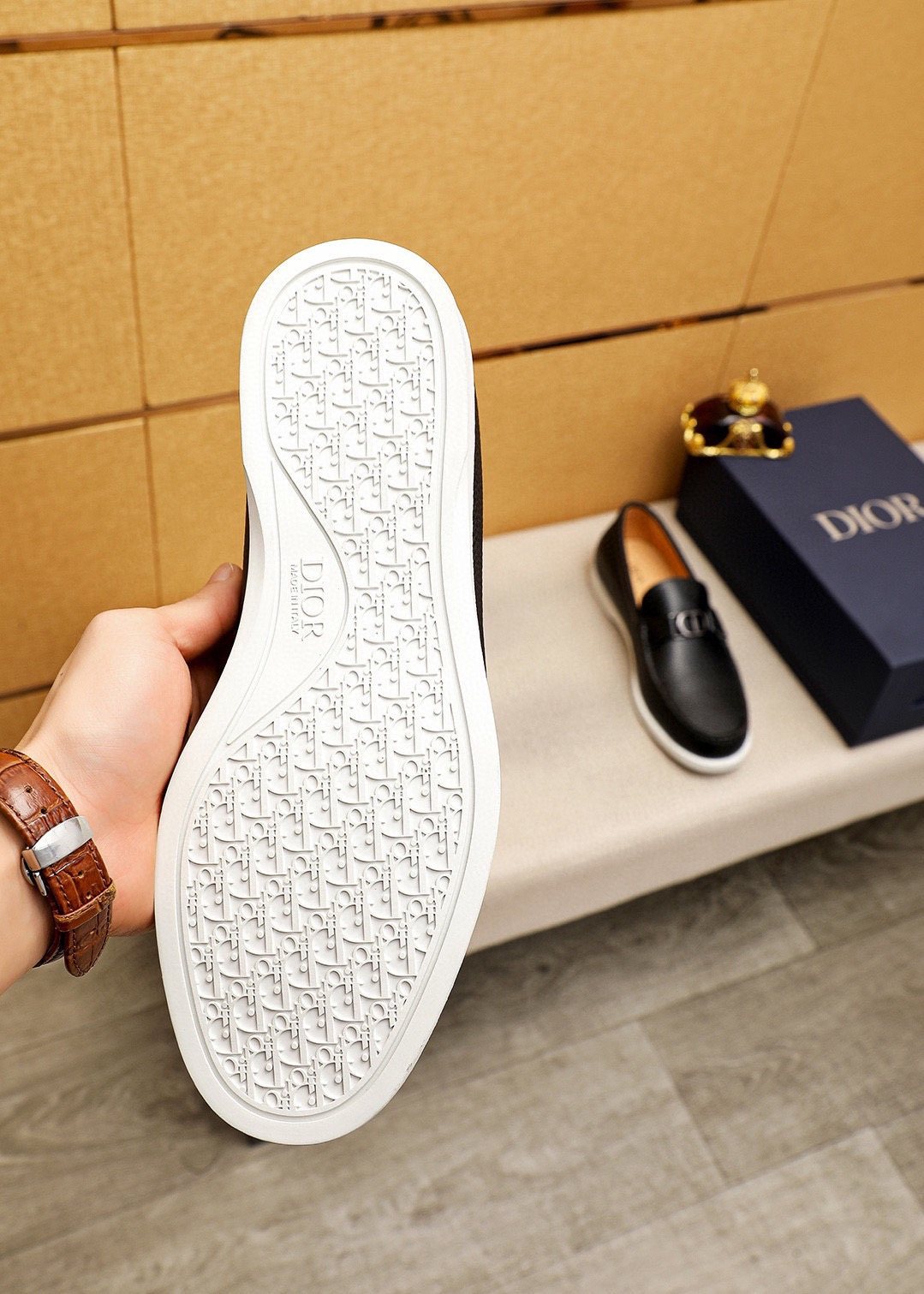 Dior Textured Leather Slip-On Shoes — front