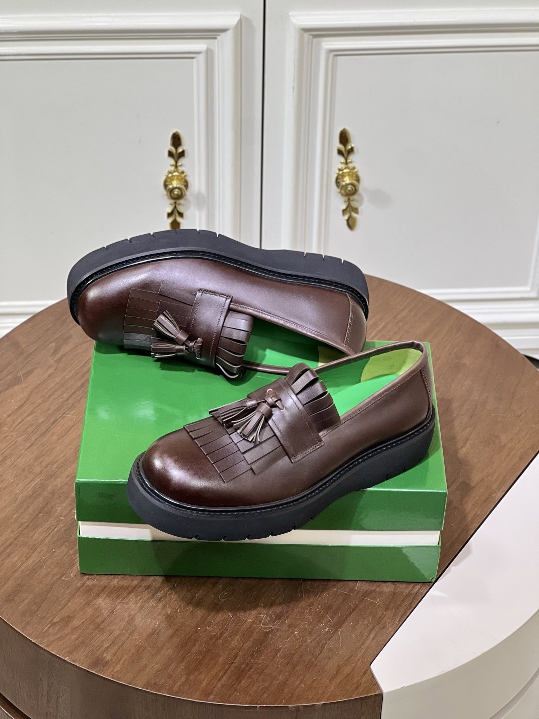 Bottega Veneta Men’s Tassel Lug Sole Loafers — front