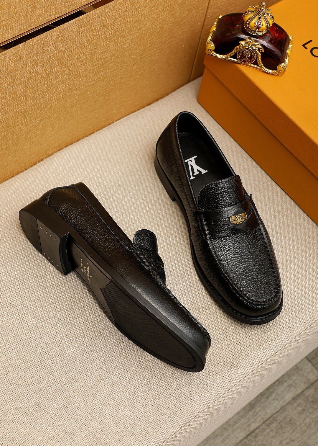 Louis Vuitton Black Leather Hardware Loafers — front