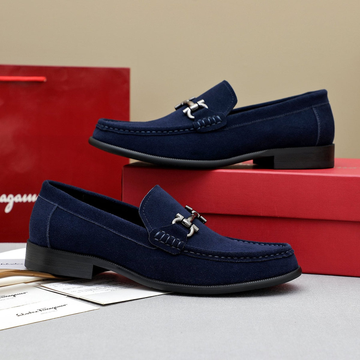 Ferragamo Suede Bit Loafers — front