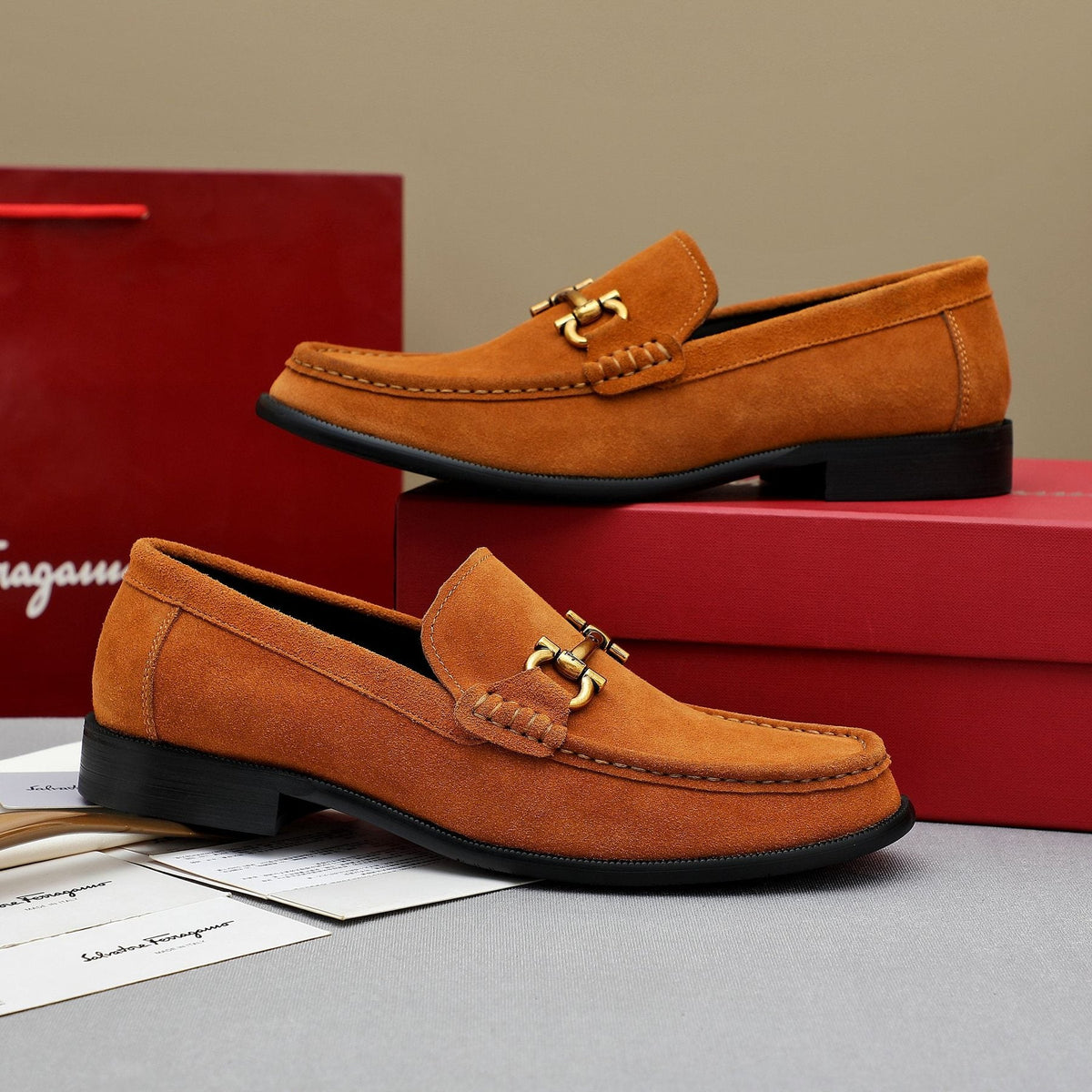 Ferragamo Suede Bit Loafers — front