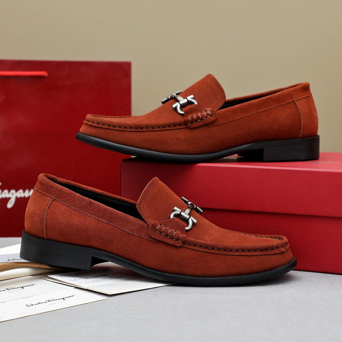Ferragamo Suede Bit Loafers — front